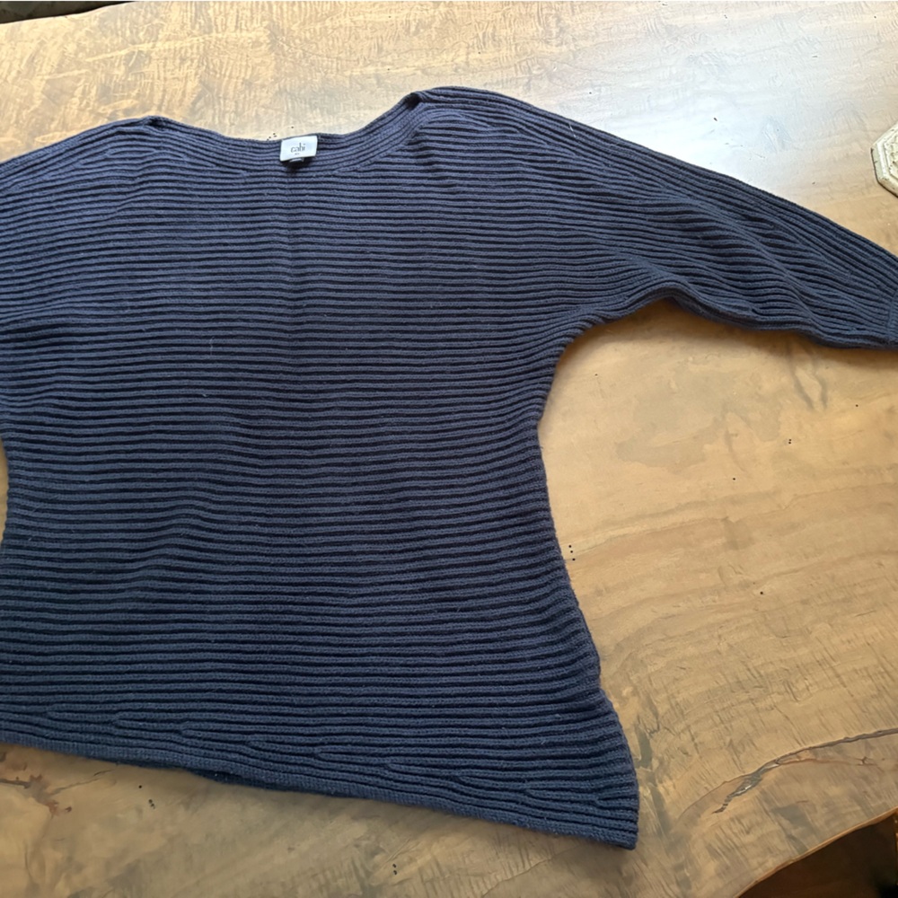 CAbi Dark Blue Ribbed Knit Top